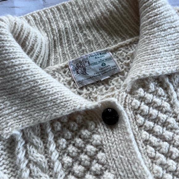 Vintage 100% Irish Pure Wool Hand Knit Aran Fisherman Sweater Size Large - Picture 11 of 15